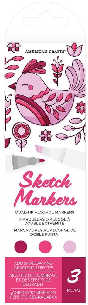 AC Sketch Markers Dual-Tip Alcohol Markers 3/Pkg-Bubblegum