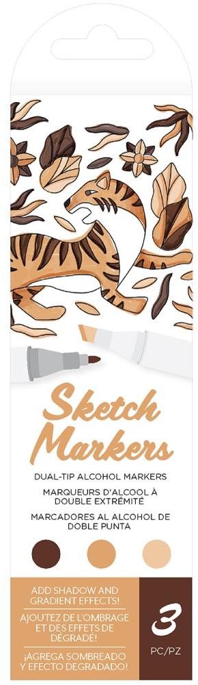 AC Sketch Markers Dual-Tip Alcohol Markers 3/Pkg-Warm Neutrals