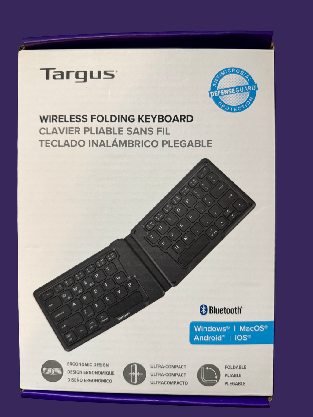 Targus Ergonomic Foldable Bluetooth Antimicrobial Keyboard, Compact Size, Black, AKF003US