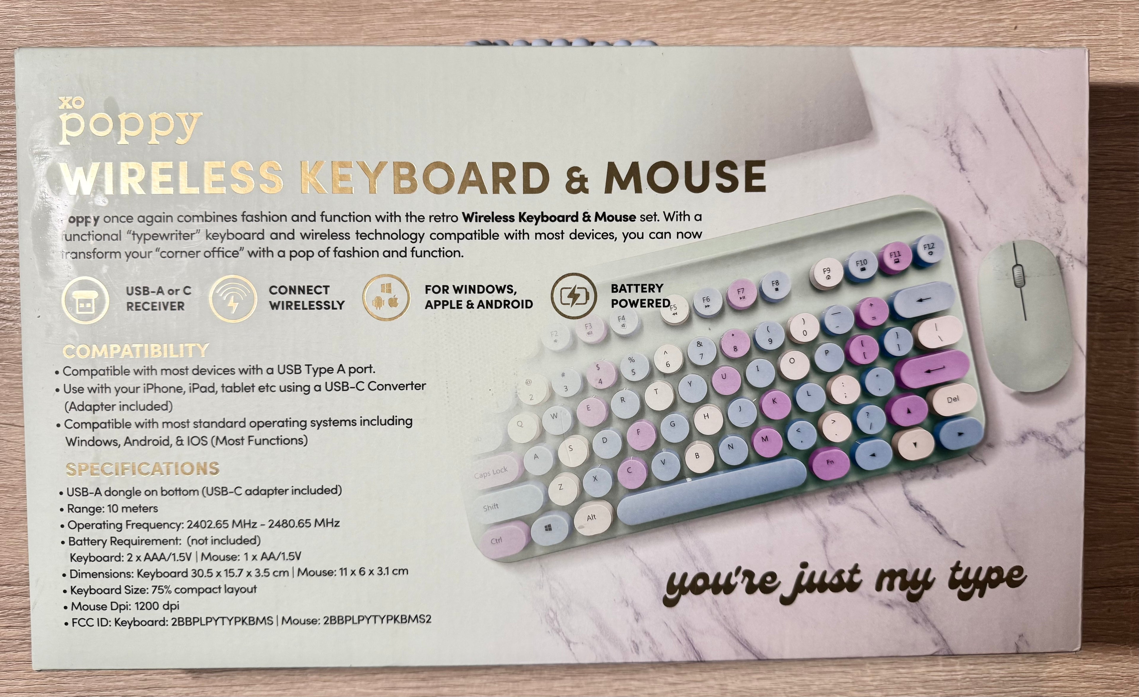 Poppy Wireless Keyboard and Mouse (purple, blue, white)