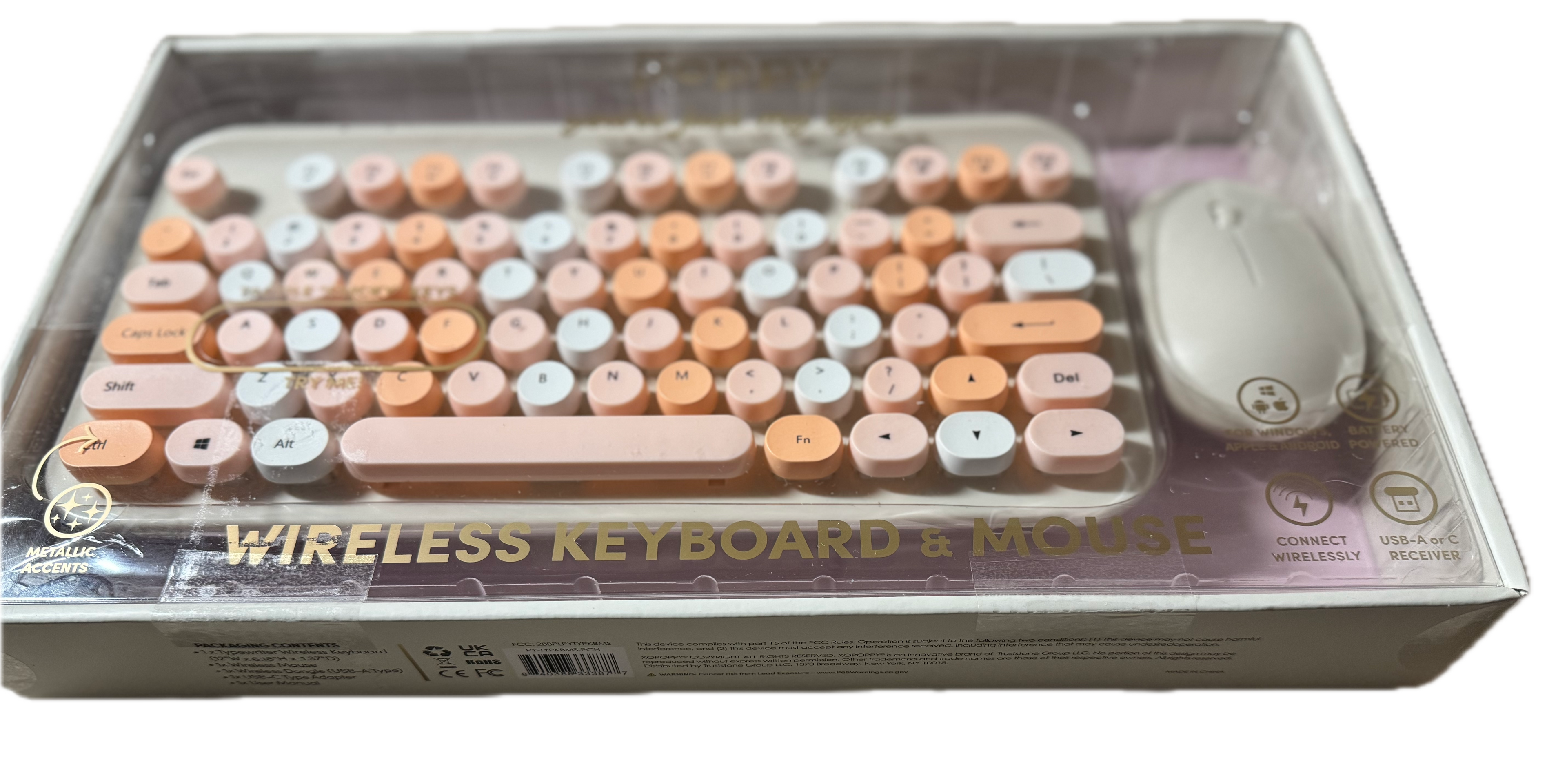 Poppy Wireless Keyboard and Mouse (pink, orange, white)