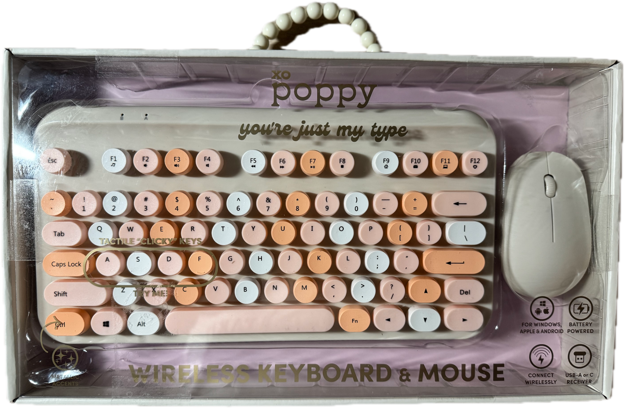 Poppy Wireless Keyboard and Mouse (pink, orange, white)